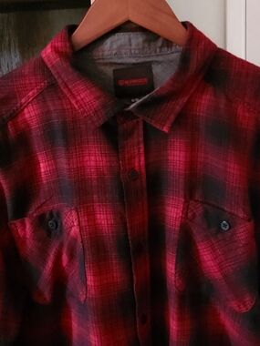 burnside Red and Black Plaid Flannel Button-Down Shirt